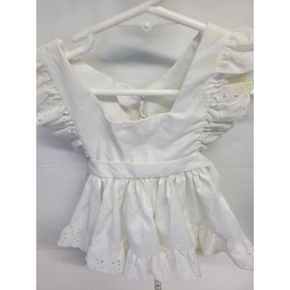 Vintage Miss Quality White Eyelet Pinafore Dress Ruffle 2T 3086A Square Neck